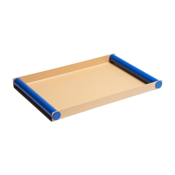 Ray Tray Serviertablett groß in Beige/Kobaltblau aus pulverbeschichtetem Stahl mit matter Oberfläche