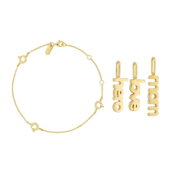 Set: Anchor Words Bracelet mit HERO, LOVE und MOM Charms – Design Letters