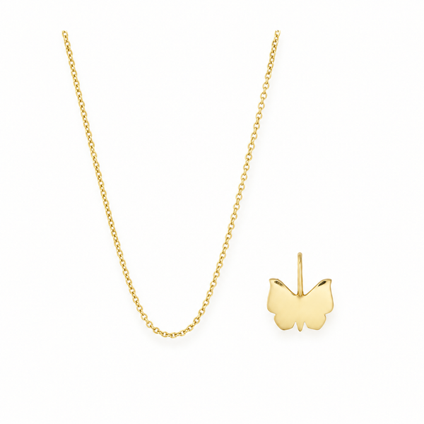 Set: Lucky Icon Necklace Schmetterling – Ankerkette 55 cm & Schmetterling-Charm, vergoldet