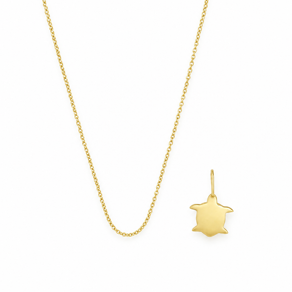 Set: Lucky Icon Necklace Schildkröte – Ankerkette 55 cm & Schildkröten-Charm, vergoldet