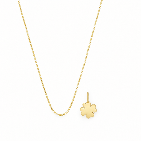 Set: Lucky Icon Necklace Kleeblatt – Ankerkette 55 cm & Kleeblatt-Charm, vergoldet