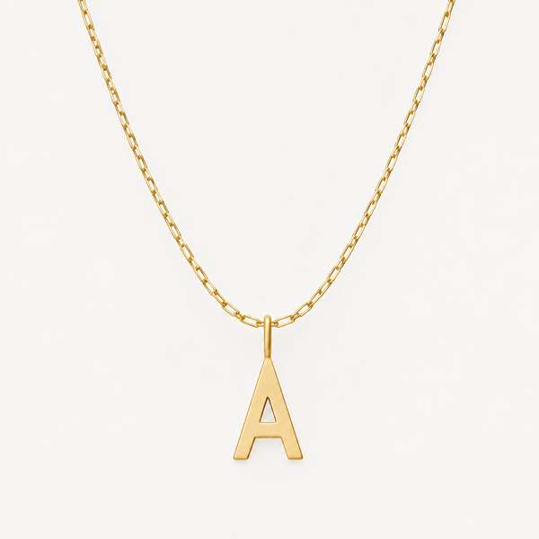 Set: Initial Link Necklace Gold – Square Link Kette 45 cm & Buchstaben-Anhänger 16 mm, vergoldet