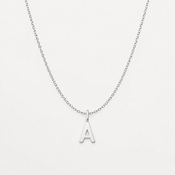 Set: Initial Necklace Silber – Silberkette 45 cm & Buchstaben-Anhänger 10 mm, Silber