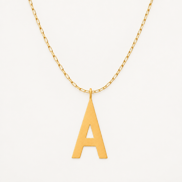 Set: Initial Statement Necklace Gold – Square Link Kette 60 cm & Buchstaben-Anhänger 30 mm, vergoldet